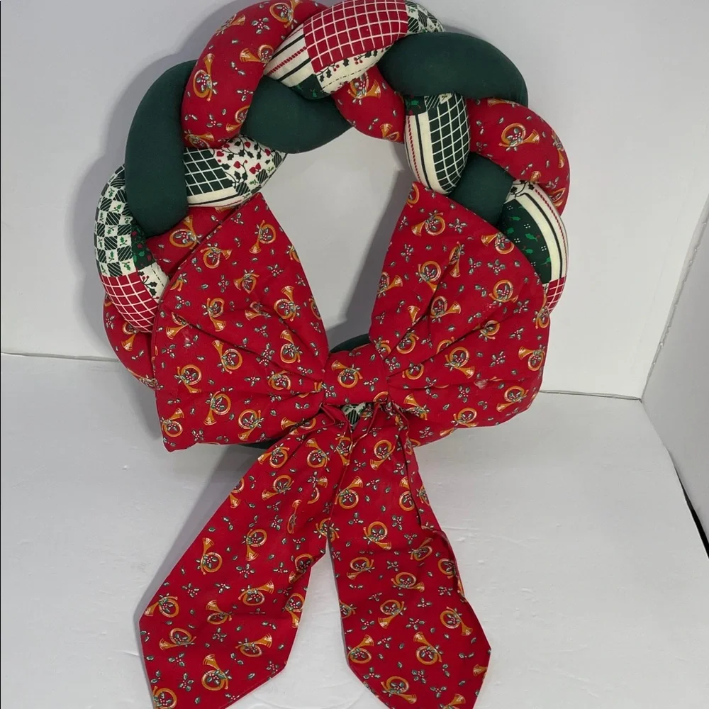 Christmas Red and Green Braided Fabric Wreath